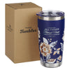 Tumbler - I Can Do All Things Through Christ Honey-brown and Navy Floral Stainless Steel Travel Tumbler - Philippians 4:13