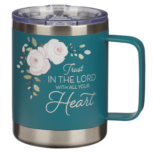 Mug - Trust in the Lord Teal Floral Camp-Style Stainless Steel