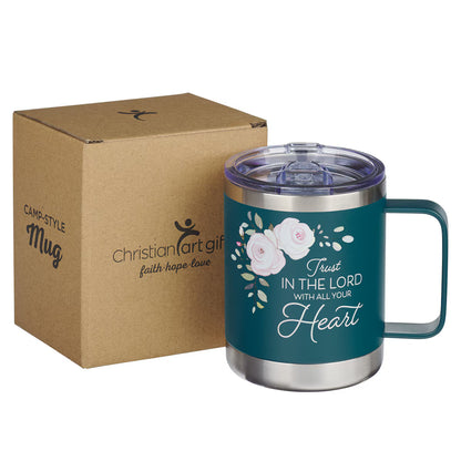 Mug - Trust in the Lord Teal Floral Camp-Style Stainless Steel