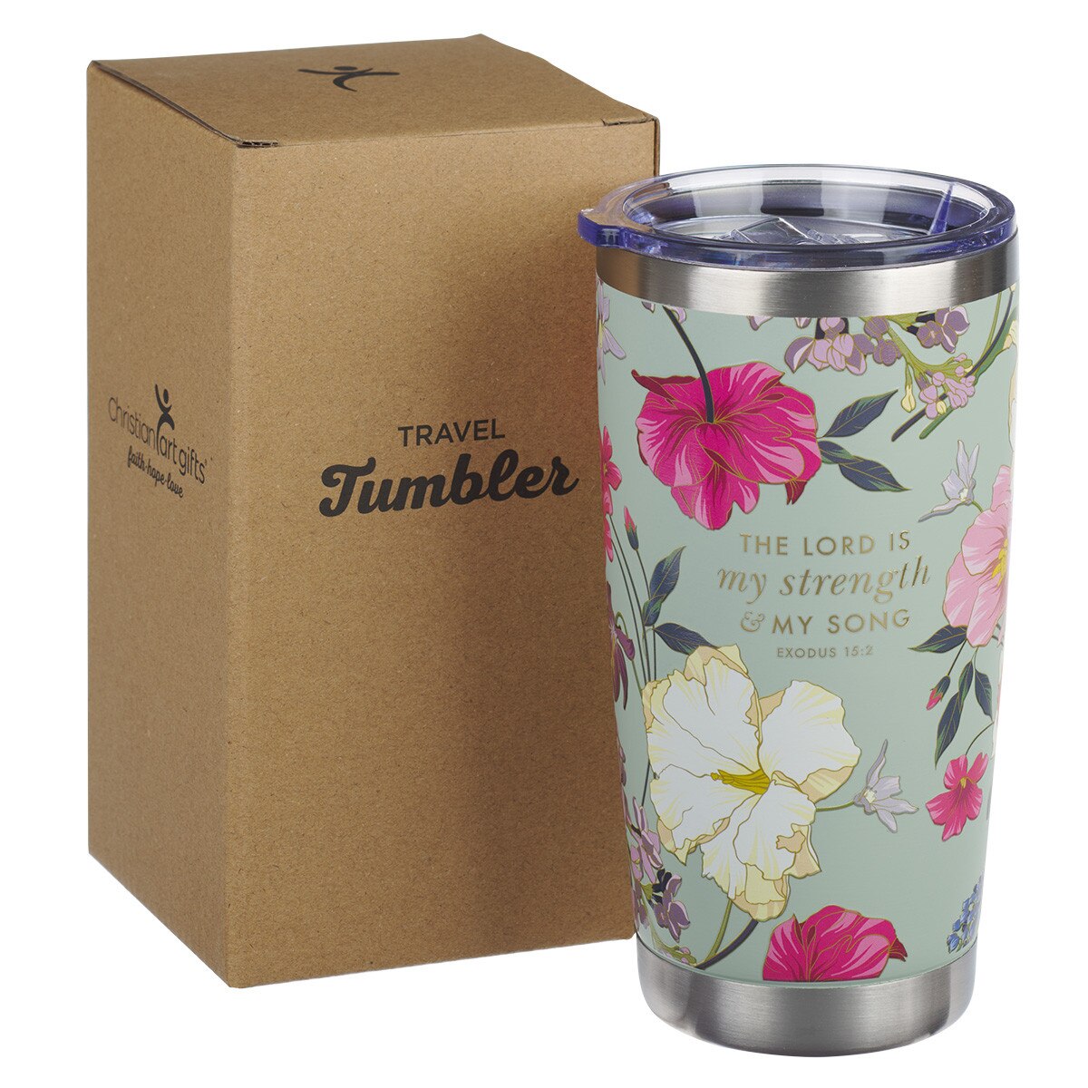 Tumbler - My Strength and My Song Stainless Steel Travel Tumbler - Exodus 15:2